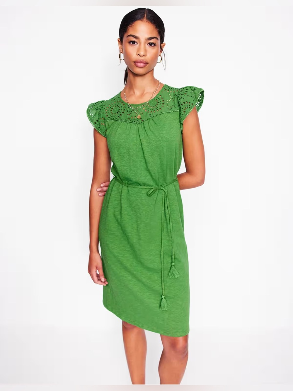 Boden Juliet Broderie Short Dress Green Size 14